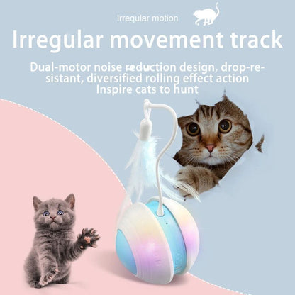 Balle Électrique Culbuto pour Chat – Plumes, Mouvement Irrégulier & Grattoir