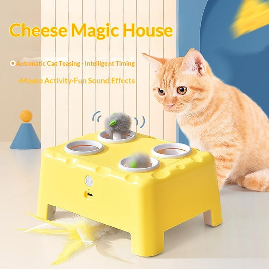 Jouet Interactif 3-en-1 Maison Fromage pour Chat – Apaisant & Cognitif