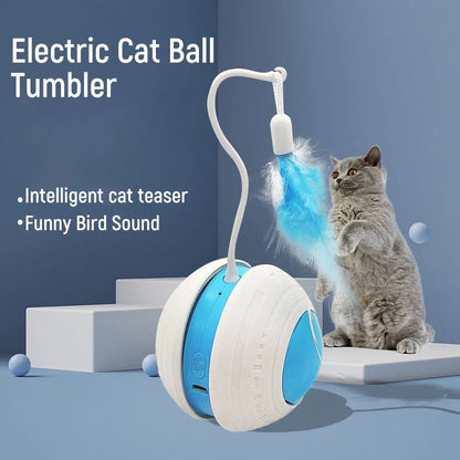 Balle Électrique Culbuto pour Chat – Plumes, Mouvement Irrégulier & Grattoir