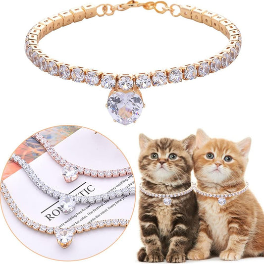 Collier Strass Cœur Scintillant pour Chat et Chien
