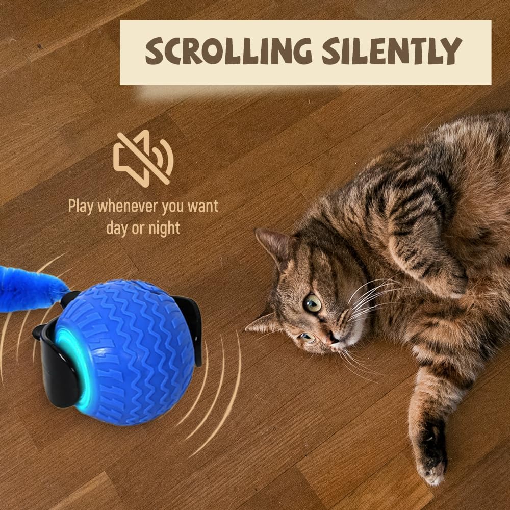 Balle Interactive Auto-Roulante pour Chat — Souris & Cordon Inclus