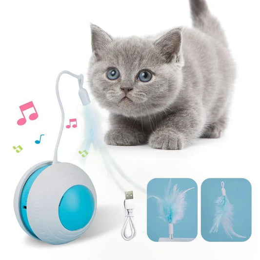 Balle Électrique Culbuto pour Chat – Plumes, Mouvement Irrégulier & Grattoir