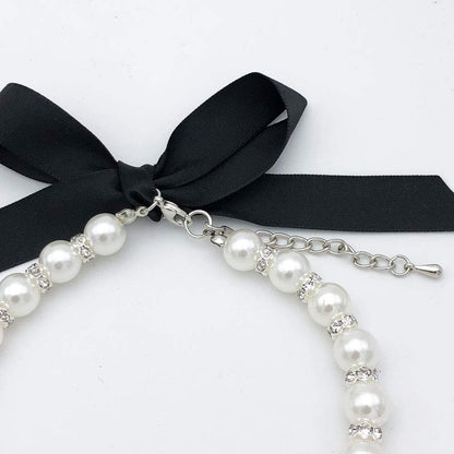 Collier Bijou Perles & Strass pour Chat et Petit Chien — Nœud Ruban