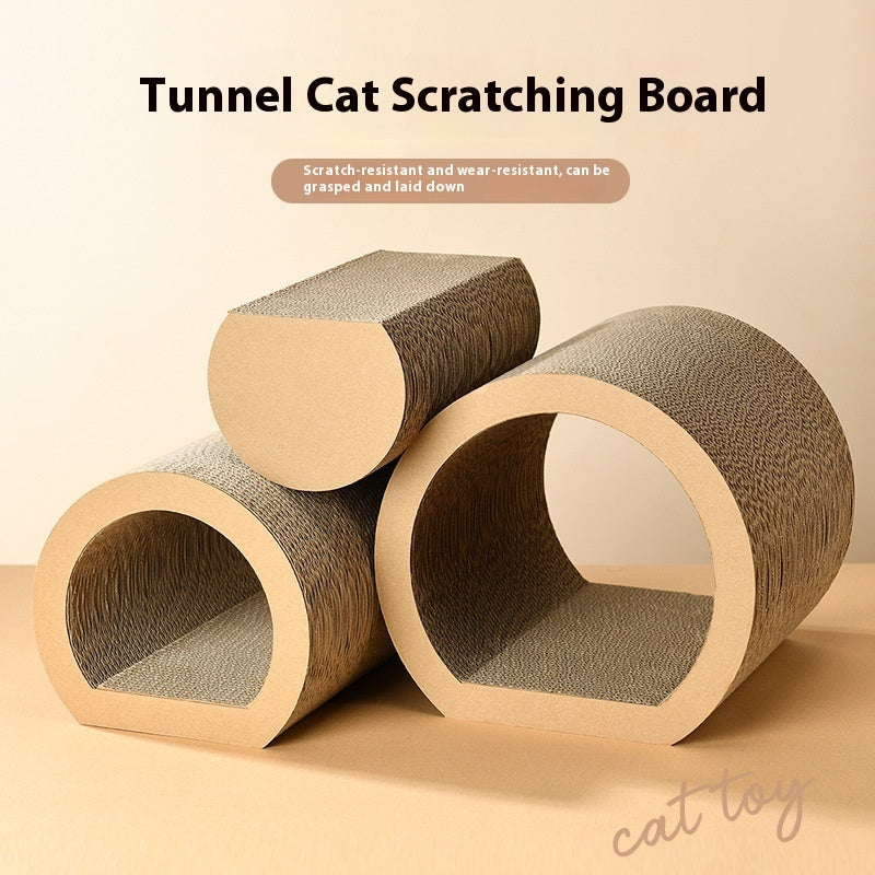 Set 3 Pièces Griffoir Tunnel & Chatière pour Chat – Carton Naturel