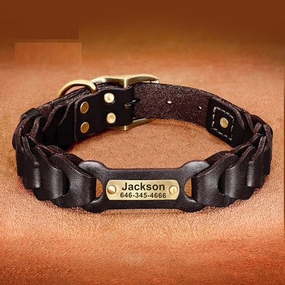 Collier en Cuir Véritable Tressé pour Grand Chien — Boucle Zinc