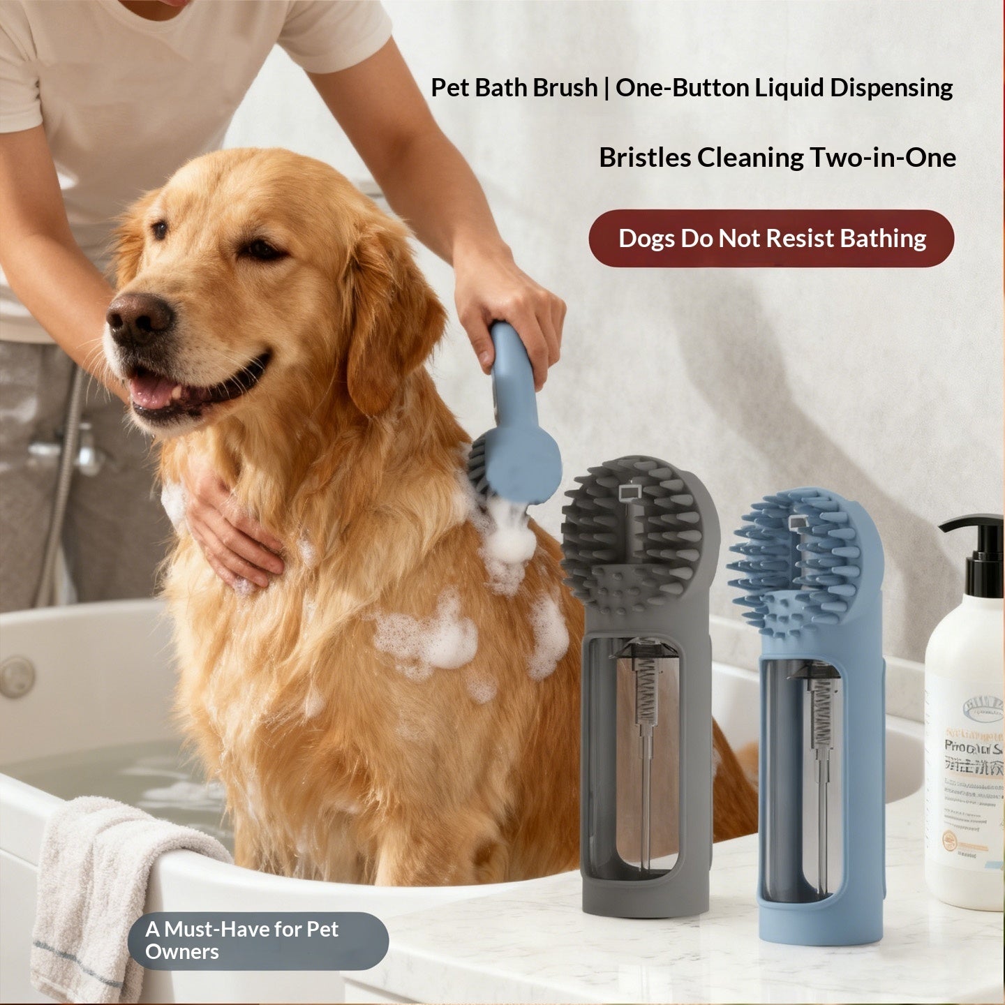 Brosse de Bain Silicone 2-en-1 pour Animaux — Massage & Nettoyage