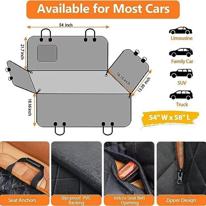 Tapis Voiture Anti-Morsure Imperméable pour Chien — Avec Poche 137×147 cm