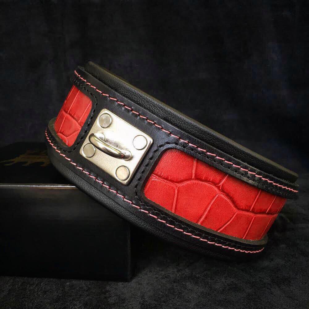 Collier "Eros" Rouge 6,3 cm — Cuir Clouté pour Grande Race